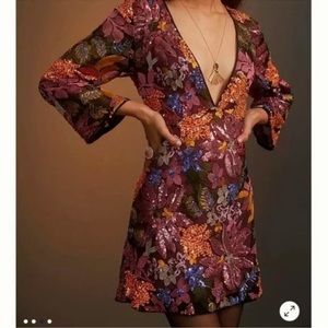 Anthropologie Floral Sequin Mini Dress in Plum, Pink, Orange, Blue